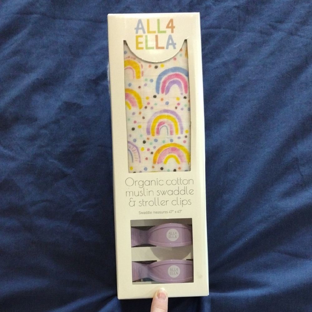 All4Ella Watercolor Rainbow Muslin Swaddle & Stroller Clips